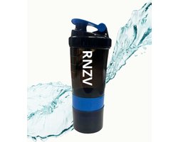 RNZV - Shakebeker - proteïne beker - sportbeker - shakefles - Proteïne Shaker - multifunctioneel - BPA vrij materiaal - 2x uitneembare poeder opslag containers