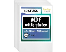 Creative Deco 10 x A3 MDF Plaat Wit | 420 x 300 x 3 mm | Perfect voor Lasersnijden, CNC - Frezen, Modelleren, Freeswerk, Figuurzagen