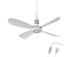 Plafondventilator - 2 Meter lang Snoer - 40cm Ø - Kunststof - Slaapkamer - Woonkamer - Plafond Ventilator - 5W - Opvouwbaar - Stil 25 dB - Wit