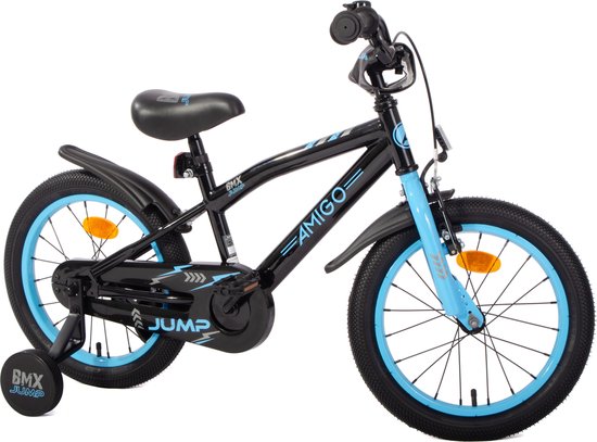 AMIGO BMX Jump Jongensfiets 16 Inch - Kinderfiets voor 4 tot 6 Jaar - 100-115 cm - Met Zijwieltjes - Zwart/Blauw — afbeelding 4