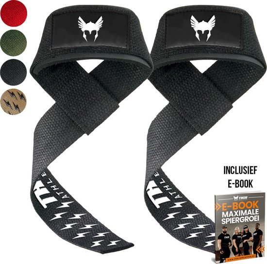 Foto: Thor athletics lifting straps extra grip krachttraining accessoires powerlifting straps deadlift straps zwart inclusief e book