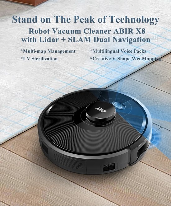 UnityMarketplace® - Robotstofzuiger - Laser Systeem - 600ml Vuilniszak - Met App - UV Sterilizatie - Software Virtuele Barrière -Zwart