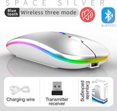 Draadloze LED Bluetooth Muis - Ergonomisch - RGB - Laptop en Gaming - Draadloos - Zilver - Met USB-C hub