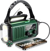 Noodradio - Opwindbare radio - 10.000 mAh - oplaadbare powerbank - Powerbank zonneenergie - Led-zaklamp - USB-oplader voor mobiele telefoon - SOS-alarm - Kompas voor camping en outdoor
