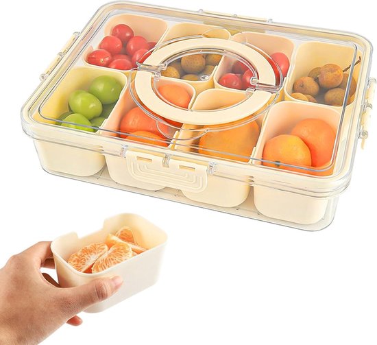 Snackschaal met deksel en handvat - snackbord met 8 vakken - snackbox voor het bewaren