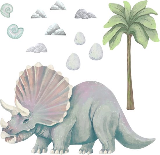 Pastelowe Love Dinosaur Triceratops XXL - muursticker