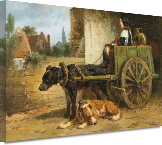 Le petit chariot - Portrait d'Henriette Ronner-Knip - Décoration murale Chiens - Tableaux sur toile Maîtres anciens - Tableaux modernes - Tableaux sur toile salon - Décoration murale chambre 100x75 cm
