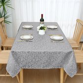 Nappe lavable rectangulaire 130 x 130 cm - Nappe en polyester jacquard - Linge de table - Ornements - Facile d'entretien - Anti-salissure - Gris