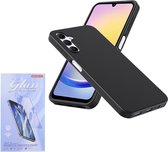 Soft Back Cover Hoesje Geschikt voor: Samsung Galaxy A25 Silicone Zwart + 2x Tempered Glass Screenprotector - ZT Accessoires