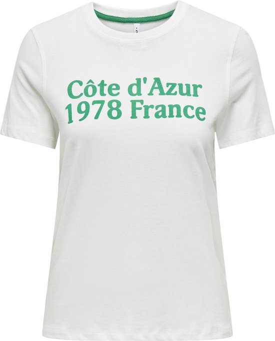 Only T-shirt Onlsinna Life Reg S/s France Top Bo 15320504 Cloud Dancer/azur Dames Maat - L