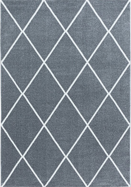 Pochon - Tapijt Rio - Zilver - 150x80x1,1 - Vloerkleed - Geometrisch - Hoogpolige Vloerkleed - Rechthoekige Tapijt - Rechthoekige Vloerkleed