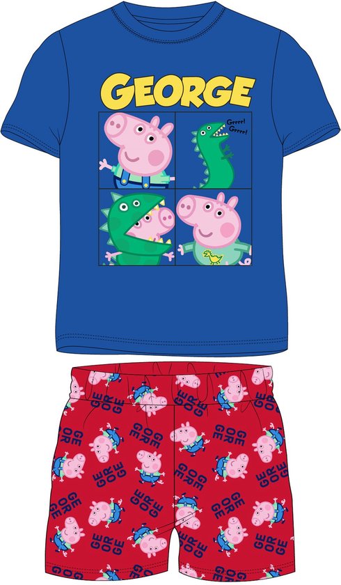 Foto: Peppa pig george shortama pyjama blauw rood katoen maat 134