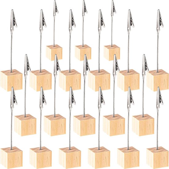HJYDGJ Memo-cliphouder, 24 stuks, voor kantoor, stoelkaarthouder, berichten-clip, fotoclip, postkaarthouder, standaard, elk 12 stuks, in houtkleur en zwart