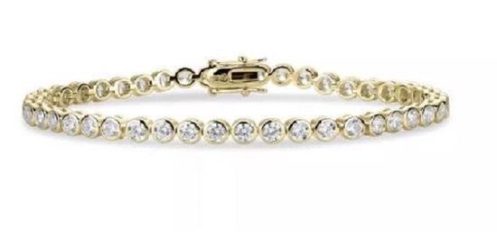 Schitterende Zilveren 14 Karaat Gold Plated Armband met Zirkonia's 18 cm.