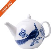KLEINE theepot-paauw blauw- Heinen Delfts Blauw-800 ml-wit-blauw-teapot-pauw-vogel-porselein-fine bone China