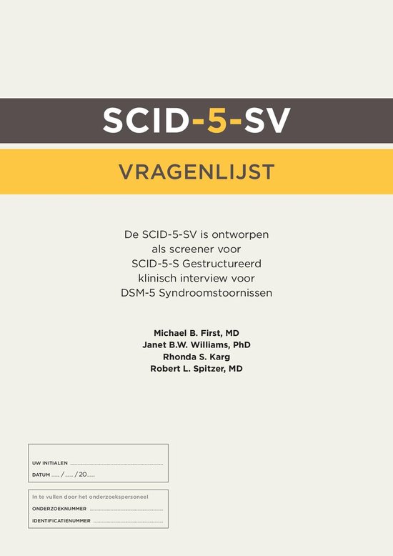 SCID-5-S: Vragenlijst (50 ex.), American Psychiatric Association ...