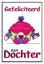 Wenskaart met envelop - HANDGEMAAKT - Baby gnome Jongen - Geboortekaart / Roze