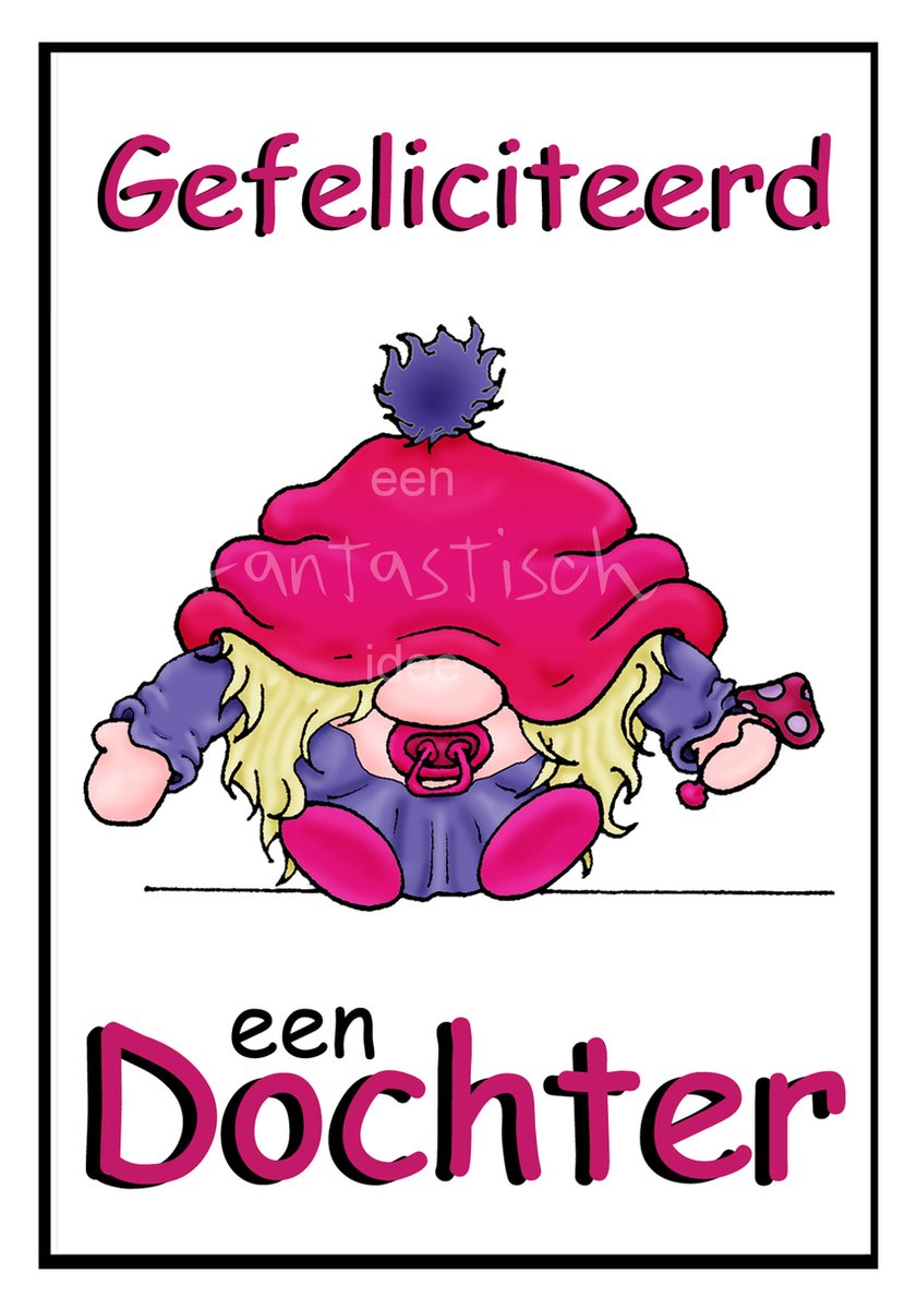 Wenskaart met envelop - HANDGEMAAKT - Baby gnome Jongen - Geboortekaart / Roze