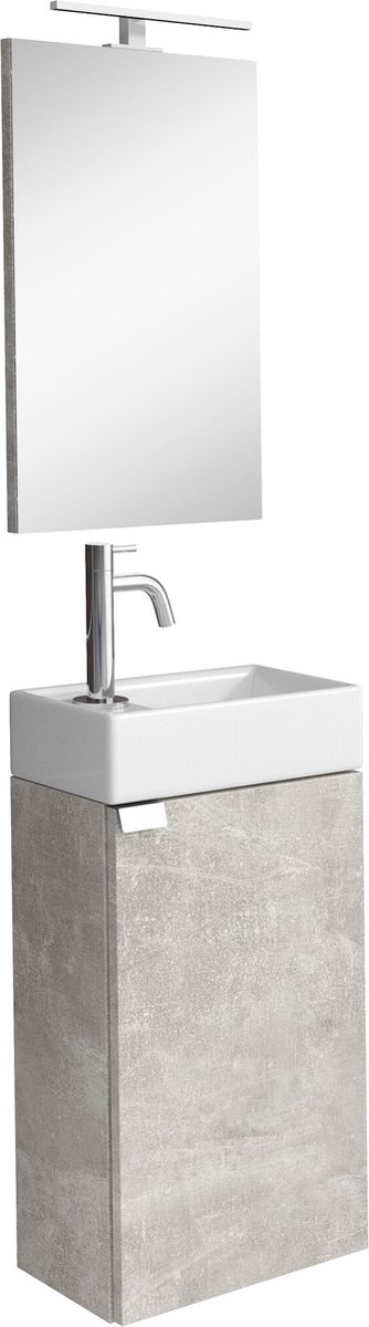 Badplaats Toiletmeubel Apollo LED 40 x 22 cm - Beton Grijs - Fonteinmeubel met Wastafel en Spiegel