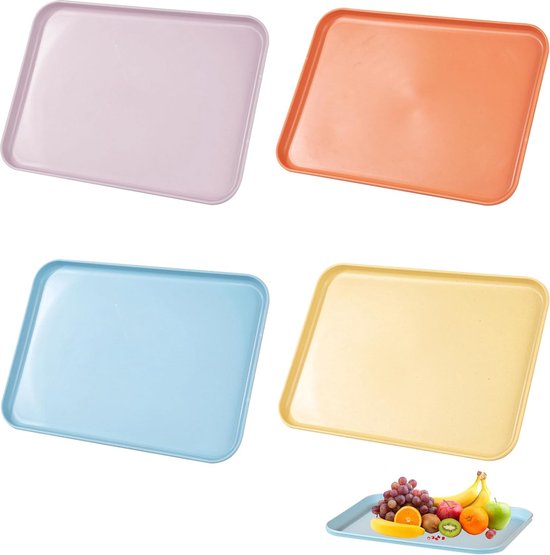 Foto: Set van 4 dienbladen antislip rechthoekige dienbladen dienblad plastic fastfooddienblad keukendienbladen herbruikbaar voor restaurant caf keuken feest 4 kleuren 