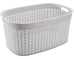 Hega Hogar Rotan line wasmand - ivoor wit - inhoud 44 liter - kunststof - 58 x 39 x 27 cm - met handvatten