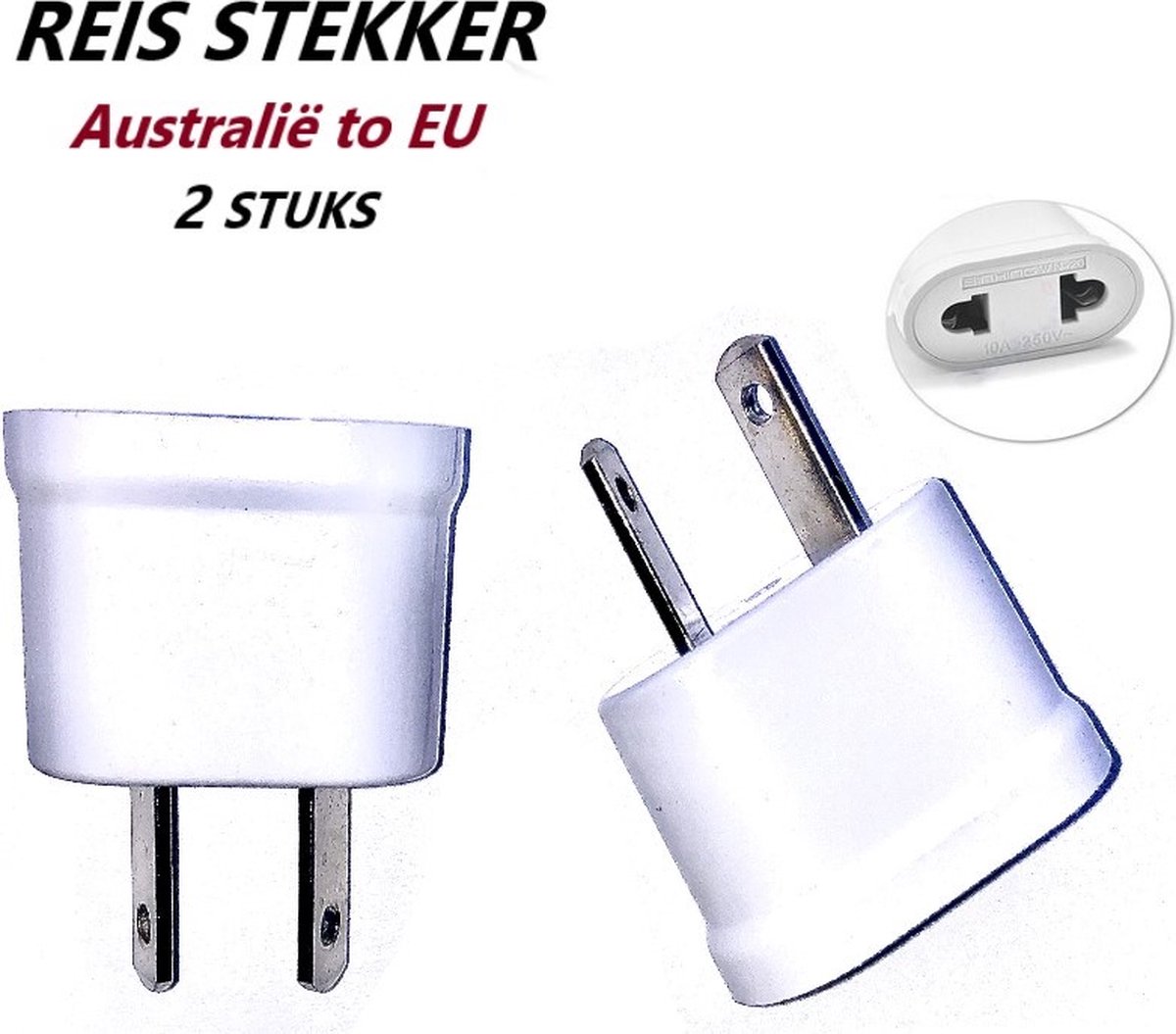 Bol.com Reisstekker van EU naar Australië - 2 Stuks - Wereldstekker - Reis Adapter - Wit -Travel Adapter - Australië Stekker - V... aanbieding