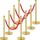 JKN Shop - File d'attente - Poteaux d'attente - Poteaux standards - Barrières de corde - Velours - Système d'attente - Rouge - Or - Poteaux d'attente de Luxe - Hollywood - Poteaux de tapis rouge - Luxe - Chique - 8 pièces