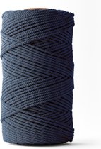 Ledent macramé touw (3mm, 120M), dubbel getwist - 100% geregenereerd katoenkoord - Macramé touw in het marineblauw om mee te knutselen.