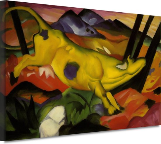 De gele koe - Franz Marc schilderij - Koe schilderij - Canvas schilderij Oude meesters - Landelijke schilderijen - Muurdecoratie canvas - Woonkamer decoratie 150x100 cm