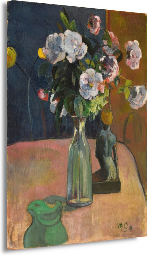 Rozen en beeldje - Paul Gauguin schilderij - Bloemen wanddecoratie - Canvas schilderijen Natuur - Landelijke schilderijen - Canvas - Kunstwerken schilderij 50x70 cm