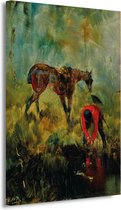Jachtpaard met honden - Henri de Toulouse-Lautrec schilderij - Paarden schilderij - Schilderij op canvas Dieren - Vintage schilderij - Muurdecoratie canvas - Woonkamer decoratie 40x60 cm