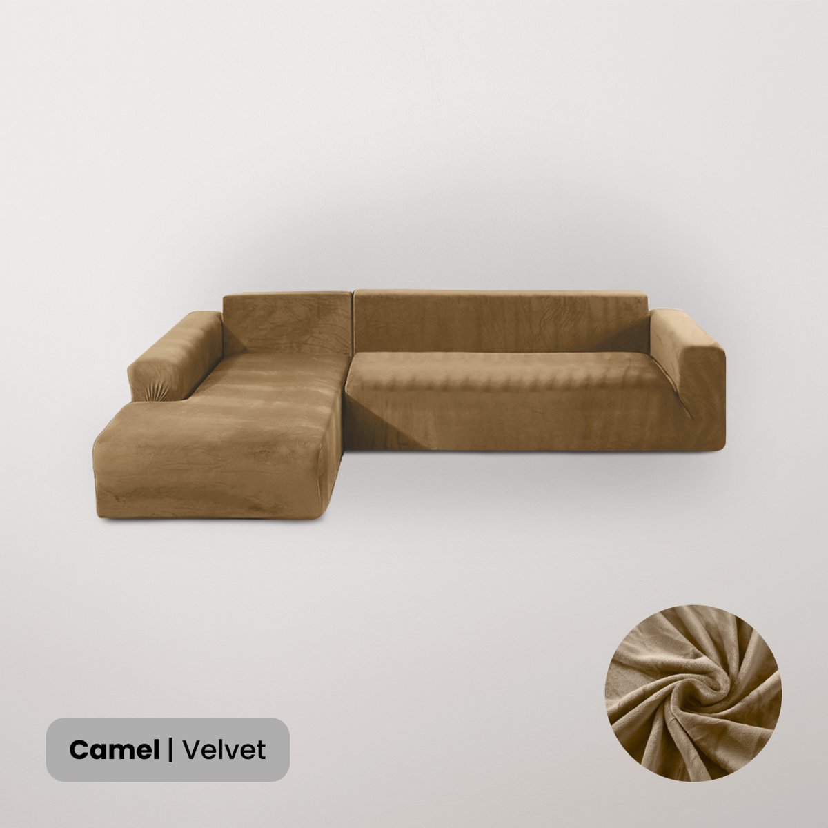 BankhoesDiscounter Velvet Hoekbank Hoes – Hoekbank – Sofa Cover – Bankbeschermer – Bankhoezen Voor Hoekbank – Camel – Set van M3 + M4