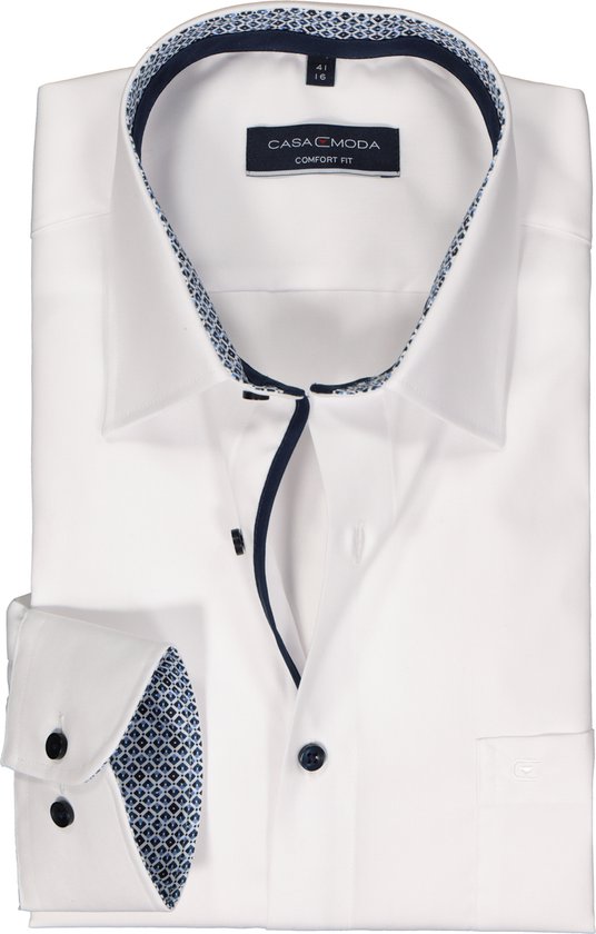 CASA MODA comfort fit overhemd - popeline - wit - Strijkvriendelijk - Boordmaat: 53