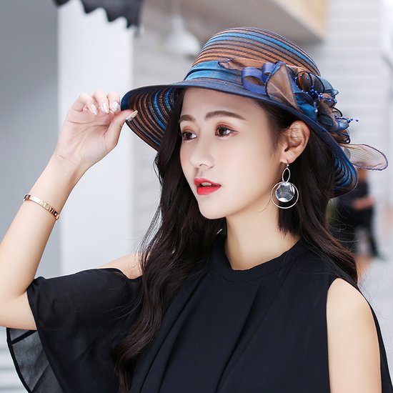 Andyou-dameshoed-Franse mode veelzijdige hoed-veelkleurig bloemvormontwerp-blauw
