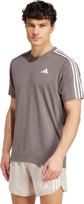 adidas Performance Own the Run 3-Stripes T-shirt - Heren - Bruin- XS