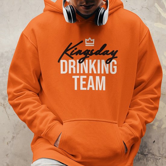 Oranje Koningsdag Hoodie Kingsday Drinking Team - Maat 3XL - Uniseks Pasvorm - Oranje Feestkleding