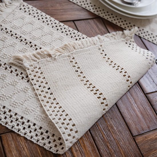 Tafelloper - Boho - Macramé Met Franjes En Kwastjes - Voor Bruiloft En Eettafel Decoratieve Tafelloper 30 X 120 Cm