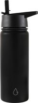Wattamula PRO drinkfles - RVS - zwart - 530 ml - extra dop met rietje