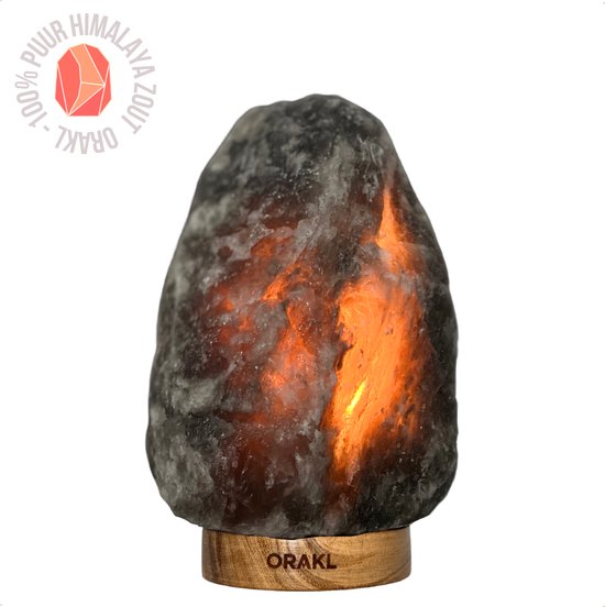 Orakl® - Dimbare Himalaya Zoutlamp Meteor – 1-2 KG – Met Dimmer - 100% Himalayazout - Zoutlamp Grijs - Zoutlamp Himalayazout – Zoutlamp Nachtlampje – Zoutlampen - Zoutsteen – Incl. Houten Standaard