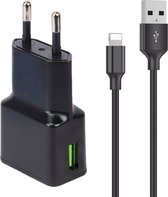 Snellaad Oplader - Snellader Geschikt voor iPhone en iPad - Nylon Gevlochten - 1 Meter - Oplaadkabel - 15W Vermogen - Adapter USB - Incl. Lightning Kabel - Adaptive Fast Charger - Stekkerblok - Zwart