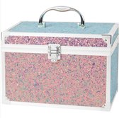 Beauty vanity case - Make up koffer - Paars met glitters - Met spiegel en extra opbergvak