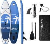 Supper Sup Board - Max. 120KG - Opblaasbaar – Paddle Board – Verstelbare Peddel – Pomp – Vin – Leash – Draagtas – 285 x 76 cm - Blauw