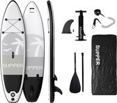 Supper Sup Board - Max. 100KG - Opblaasbaar – Paddle Board – Verstelbare Peddel – Pomp – Vin – Leash – Draagtas – 285 x 76 cm - Zwart