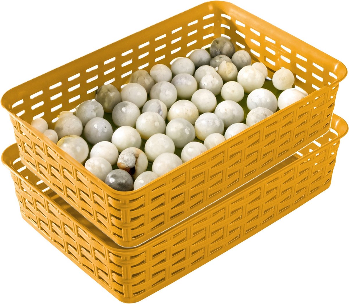 Hega Hogar Opbergmandje/ladeverdeler - 2x - okergeel - 2 liter - kunststof - 17 x 25 x 6 cm - kleine opslag bakjes - manden