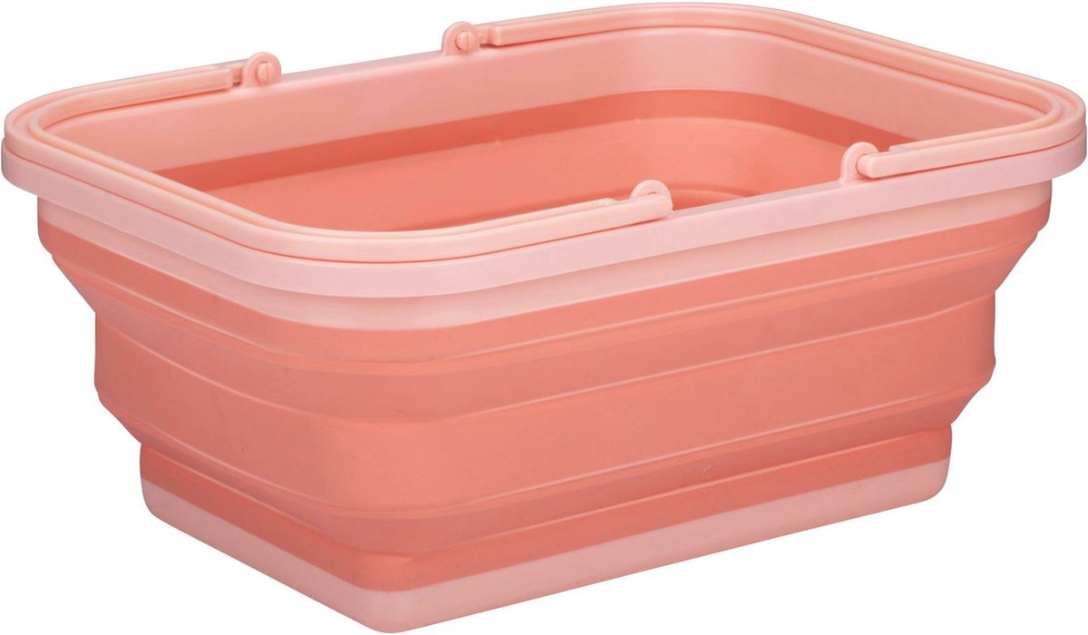 Goedkoopste Alpina Wasmand/draagmand opvouwbaar - kunststof - 19 Liter - zalmroze - 38 x 28 x 18 cm - huishoud/camping