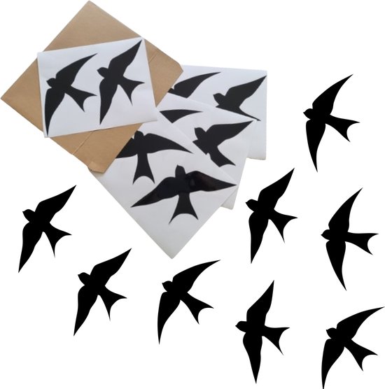 Raamstickers zwaluwen Vogels 8-Delig - Grotere formaat 22x16cm - Statische Sticker Raamsticker Vogels - Zwaluwen - Raamdecoratie - Decoratie Vogels
