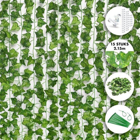 Fissaly 15 Pièces Ensemble de Guirlande de Lierre Hedera Helix avec 62 Accessoires - Décoration de Plantes de Fond pour Salon & Fête - Plante Artificielle, Plante Suspendue & Plante Fausse
