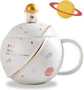 Leuke ruimte keramische mok, Kawaii astronaut koffiekopje, grappige mokken met deksel en lepel, gepersonaliseerde kopjes voor koffie, thee en melk, Moederdag geschenken mok, verjaardagscadeaus voor