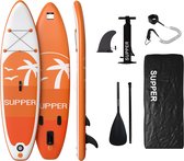 Supper Sup Board - Max. 120KG - Opblaasbaar – Paddle Board – Verstelbare Peddel – Pomp – Vin – Leash – Draagtas – 285 x 76 cm - Oranje