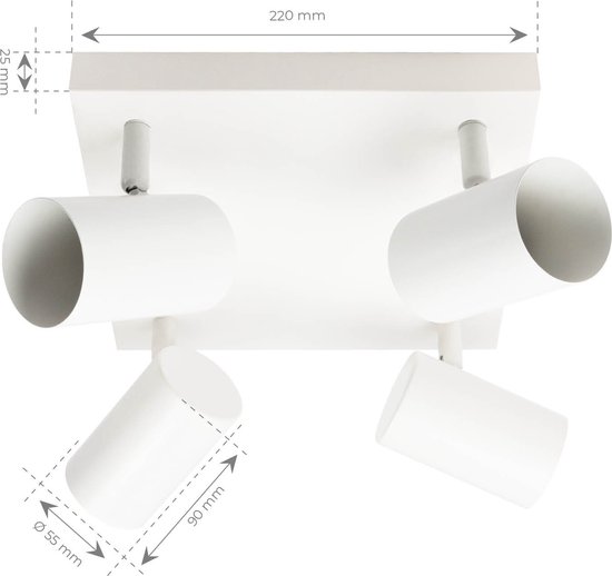 Ledvion - LED Plafondspot Dimbaar, GU10 fitting, 4-lichts, Zwart